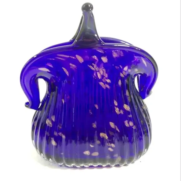 Cobalt art glass gold specks heavy unusual vase
